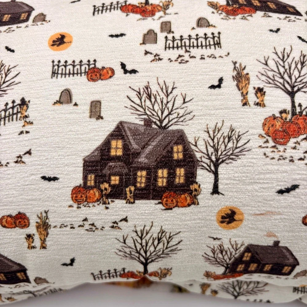 Hallow House Halloween Luxe Plush Throw Blanket and Decorative Pillow Set Cream